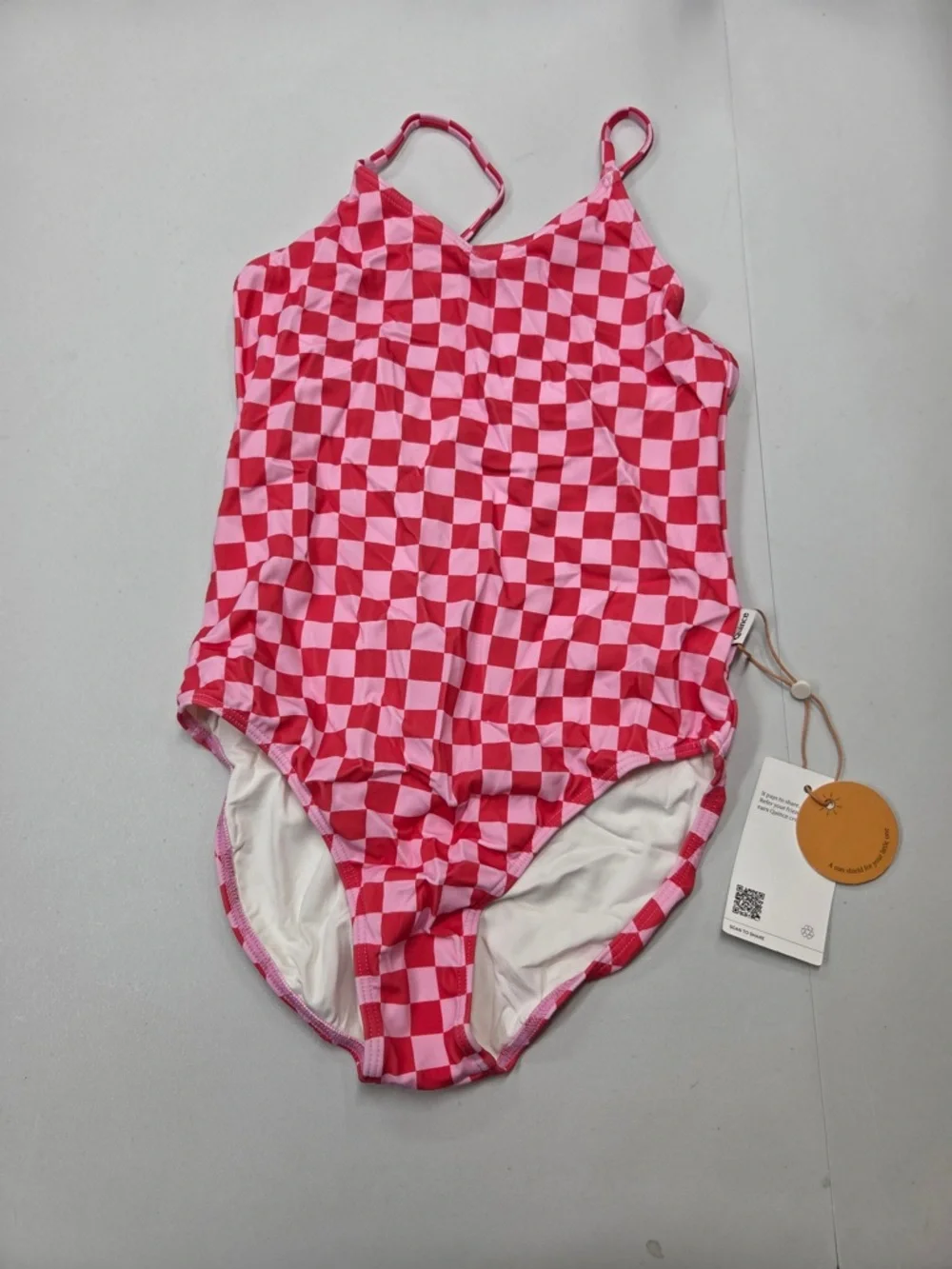 NWT QUINCE One-Piece Swimsuit Pink Check Kid Girl Size 10 7363